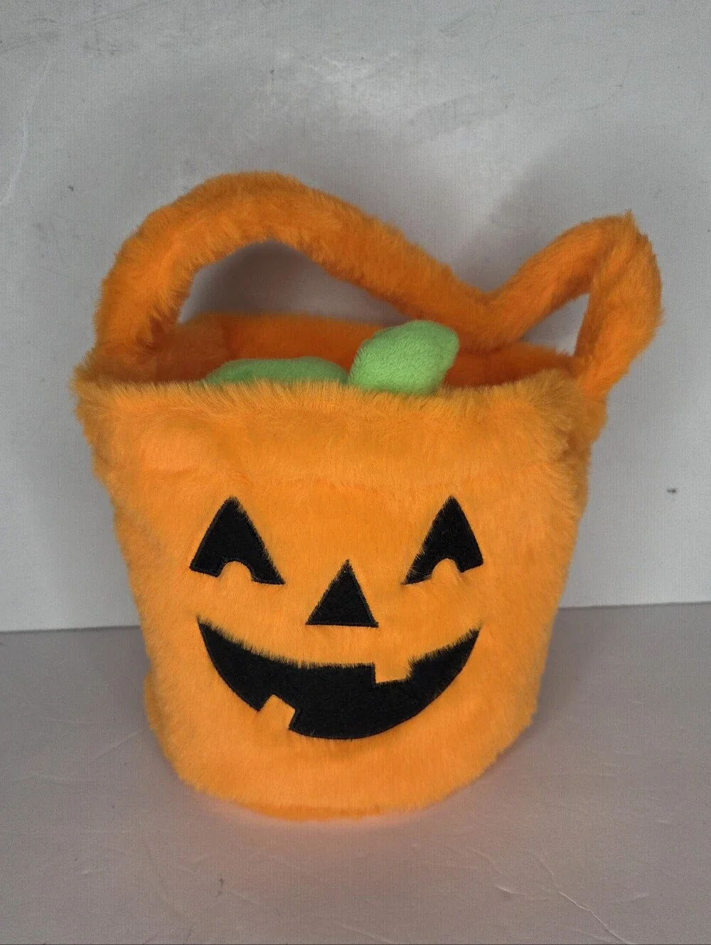 Plush Orange Pumpkin Trick Or Treat Candy Bag Halloween Bucket